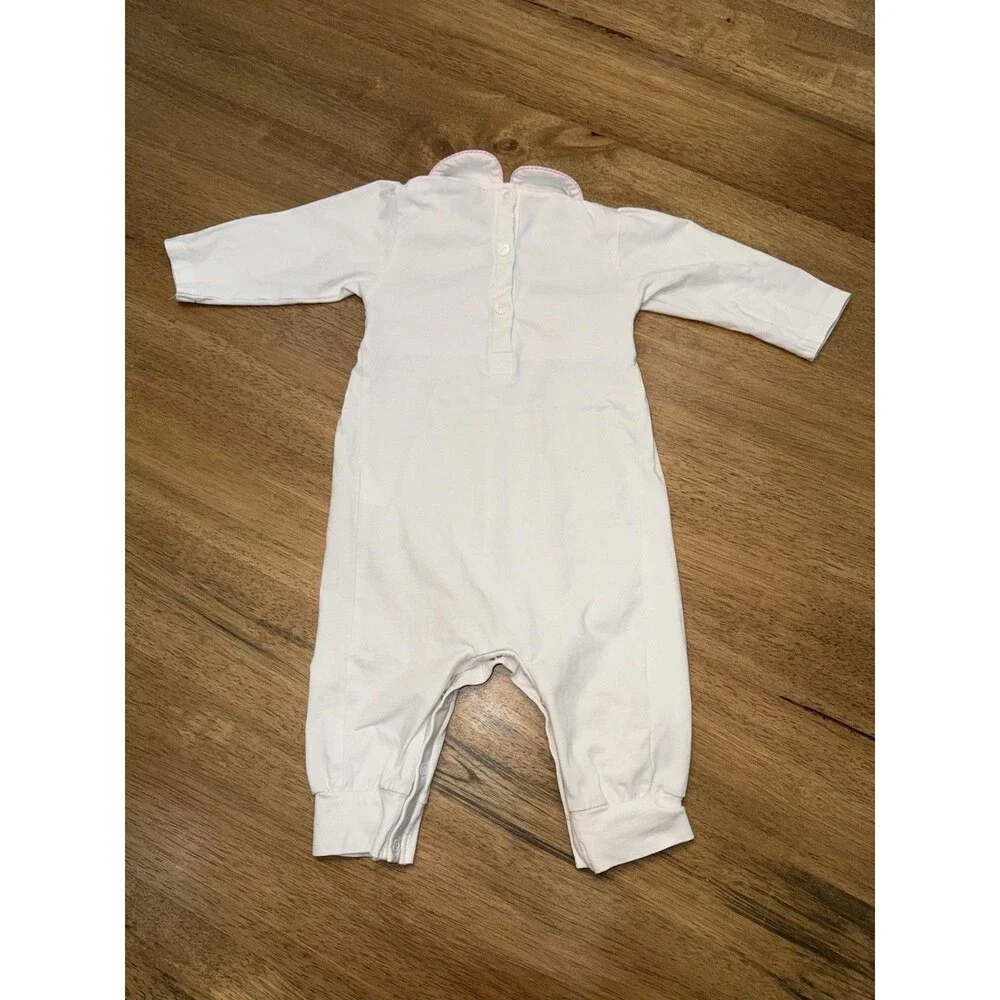 Eliza James Baby Girl 9M Smocked Romper Pink Hearts Long Sleeve Peter Pan Collar